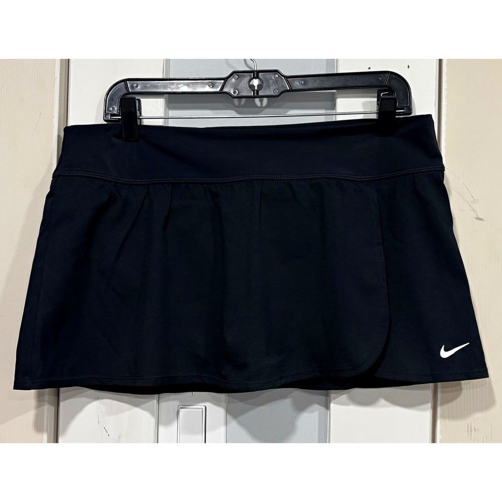 Nike Women's Black Tennis Skort Size L Pull-On Stretch Pockets Short Solid Logo
